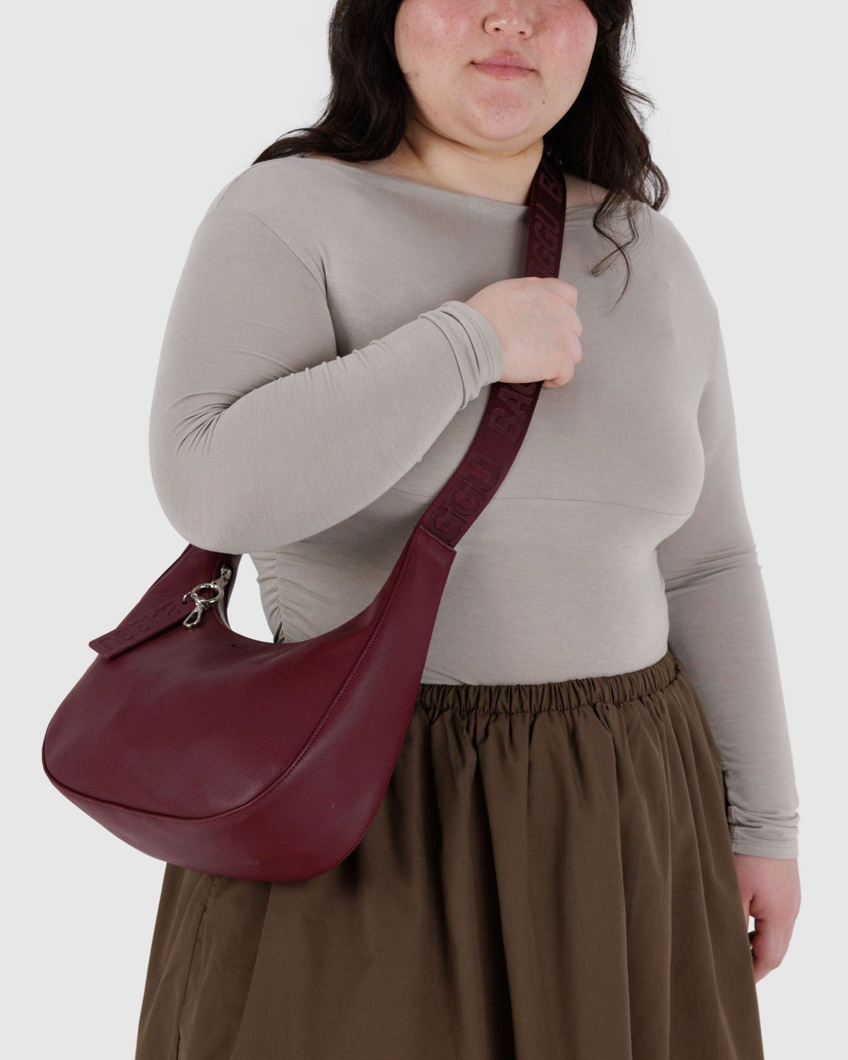 Medium Recycled Leather Crescent Bag